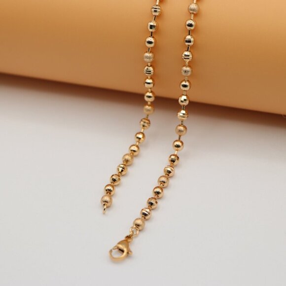 "Textured Bead Rose Gold Necklace Shiny Ball Chain, XPNL0128 - Picture 6 of 11